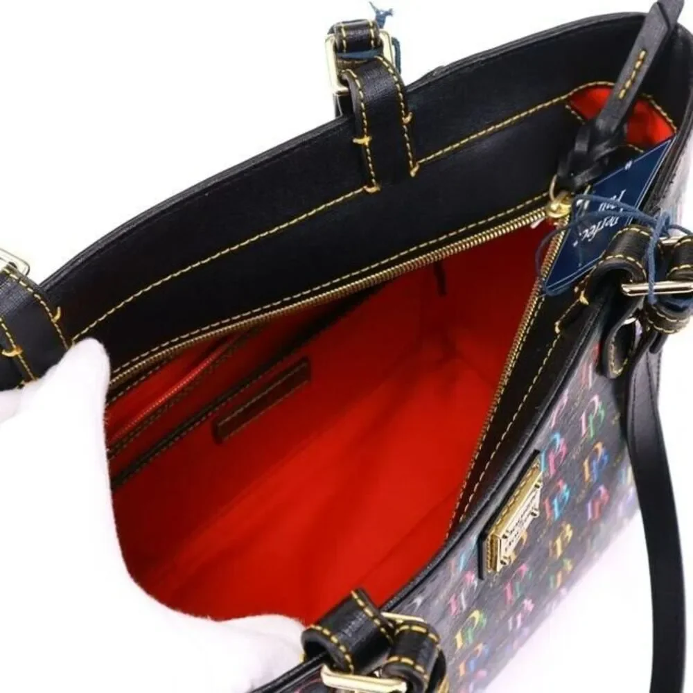 Dooney And Bourke Db75 It Zip Top Black Multi Coated Canvas Tote - Picture 10 of 11